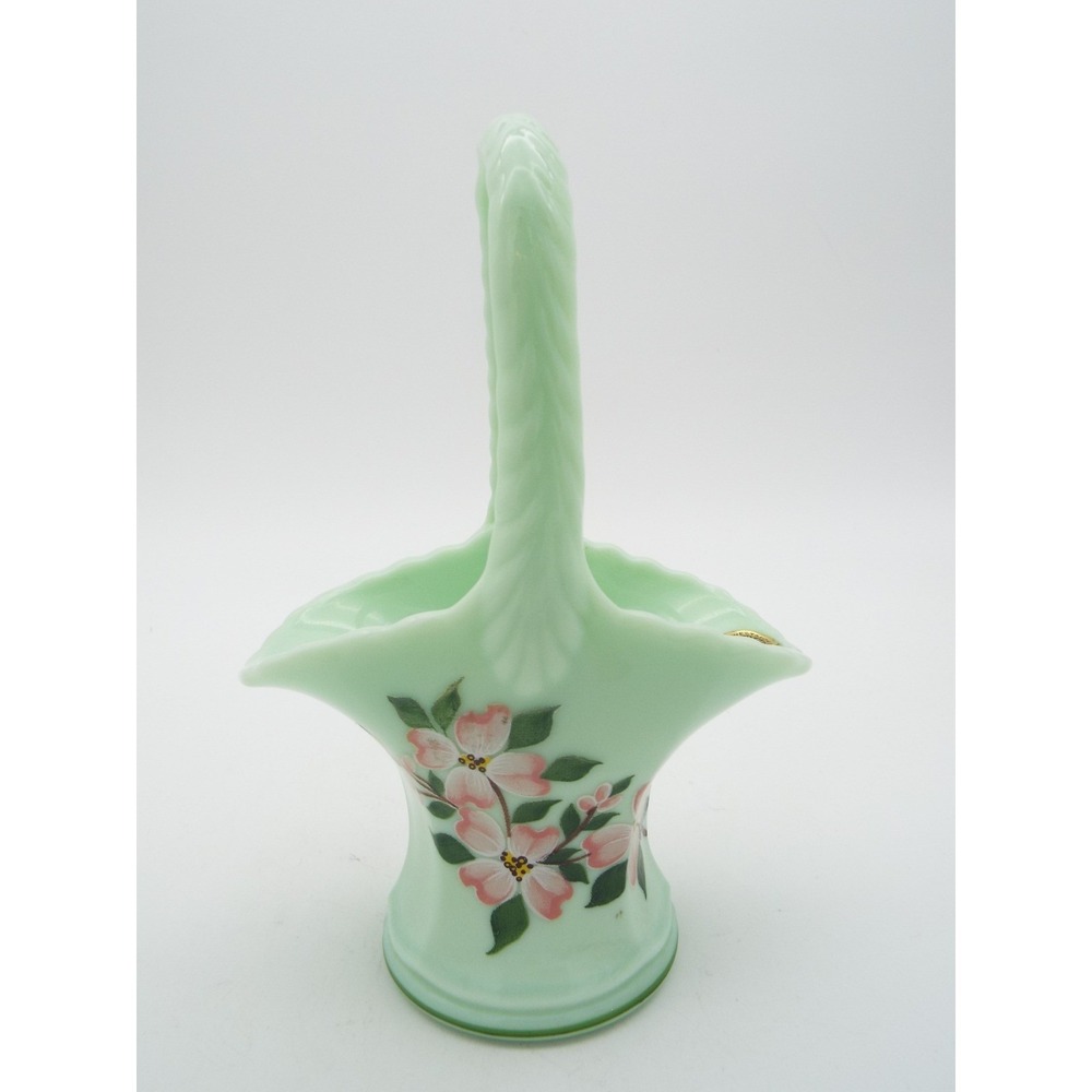 #67 - Westmoreland Light Green Hand Painted Floral Basket